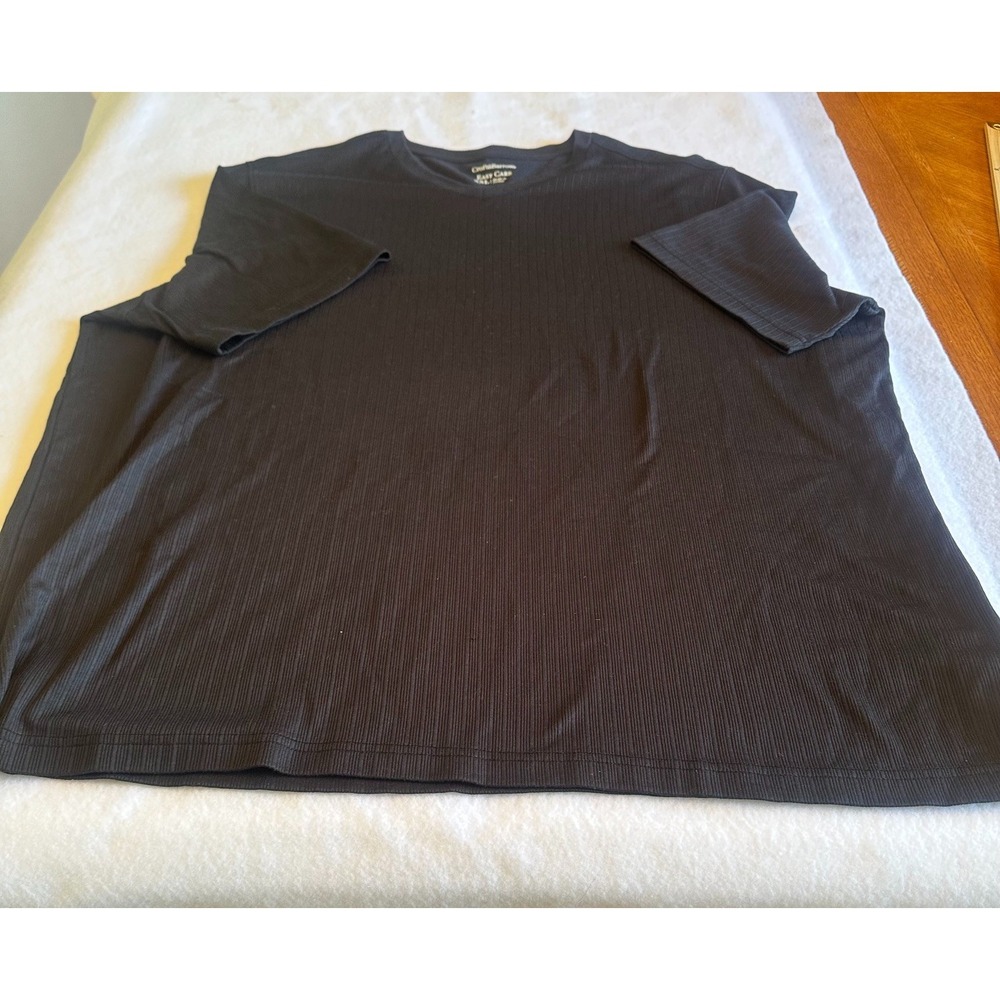 Croft Barrow V neck T Shirt Mens XXL Black Ribbed Basic Short Sleeve Easy Care
